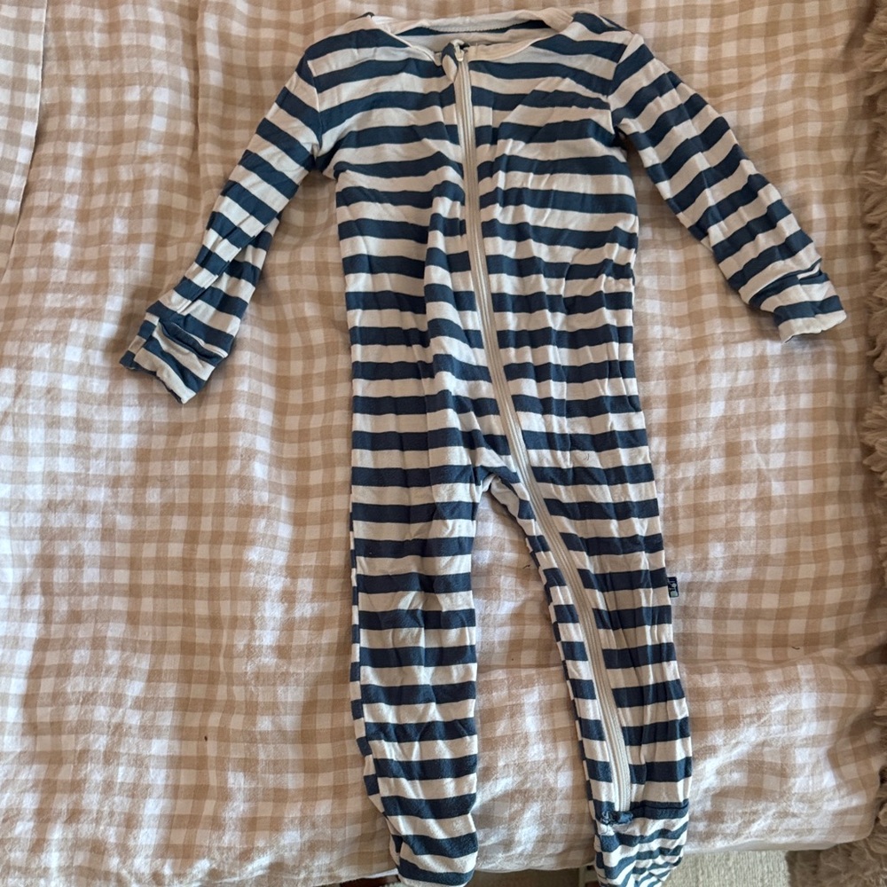 Striped Navy and White Kids One-Piece Zip Romper
